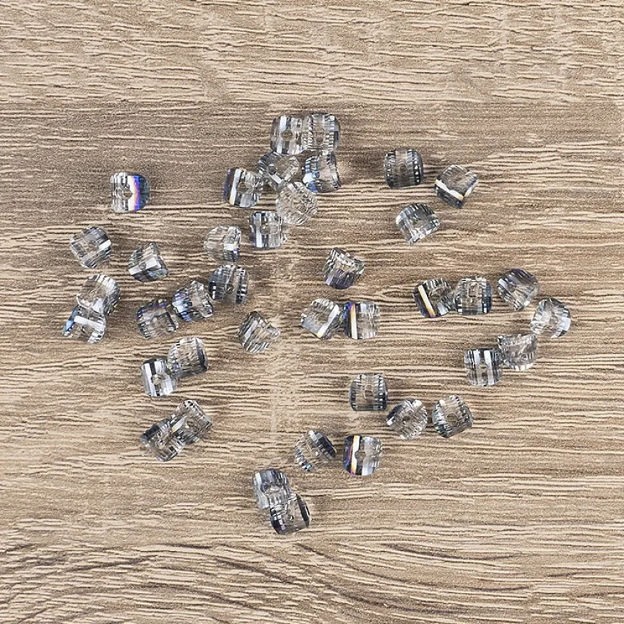 Perlen, gewölbt, 5mm x 5mm x 3mm, transparent, anthrazit, irisierend, 40 Stück