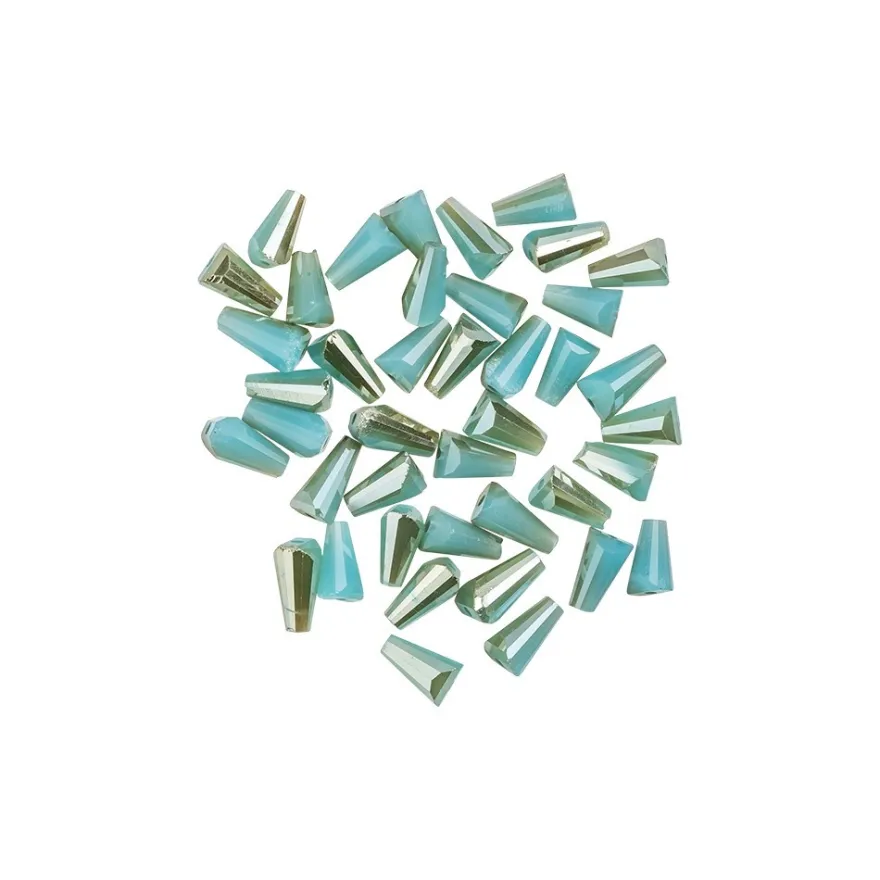Perlen, Kegel, 3mm x 6mm, zweifarbig, türkis, grüngold-metallic, 40 Stück
