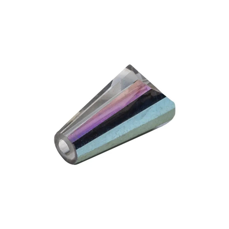 Perlen, Kegel, 3mm x 6mm, zweifarbig, klar, grünblau-metallic, 40 Stück