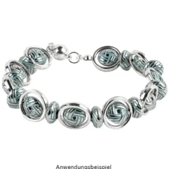 Perlen, Knoten, 0,4cm x 1cm, silber mit grüner Patina, 95 Stück