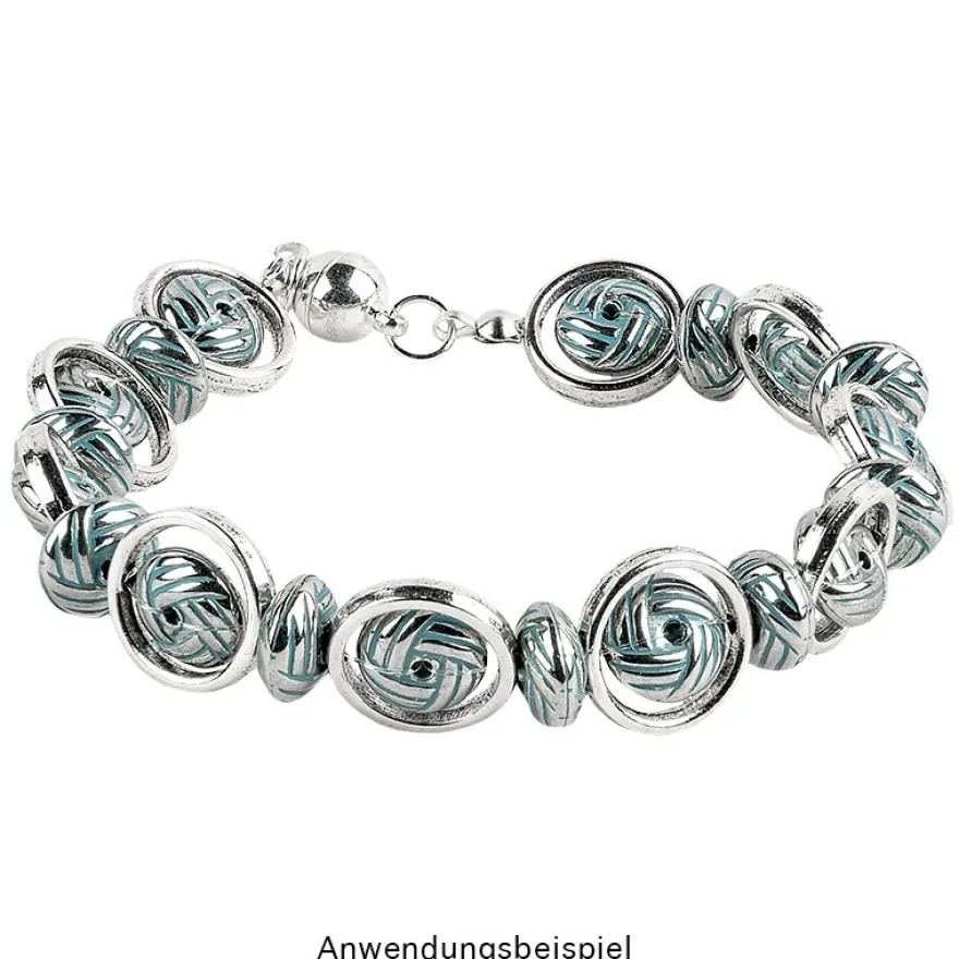 Perlen, Knoten, 0,4cm x 1cm, silber mit grüner Patina, 95 Stück