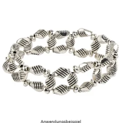 Perlen, mit Streifen-Relief, 9mm x 6mm, silber, 50 Stück