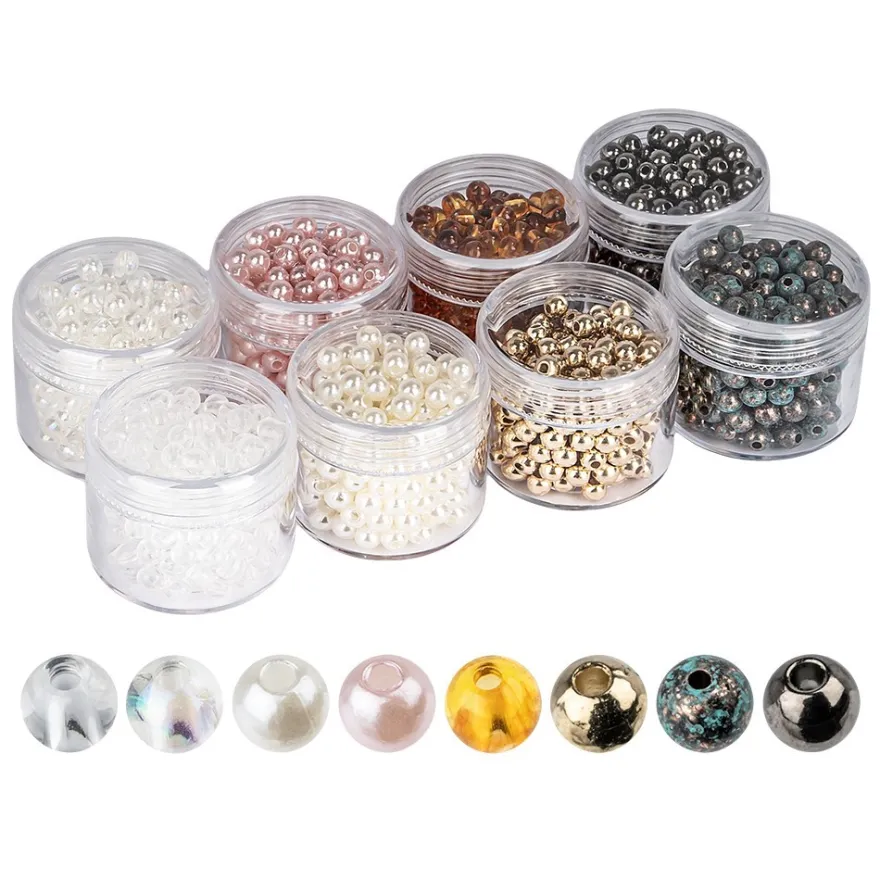 Perlen, Ø 5mm, je Dose 200 Stück, 8 versch. Farben und Oberflächen, 8 Dosen