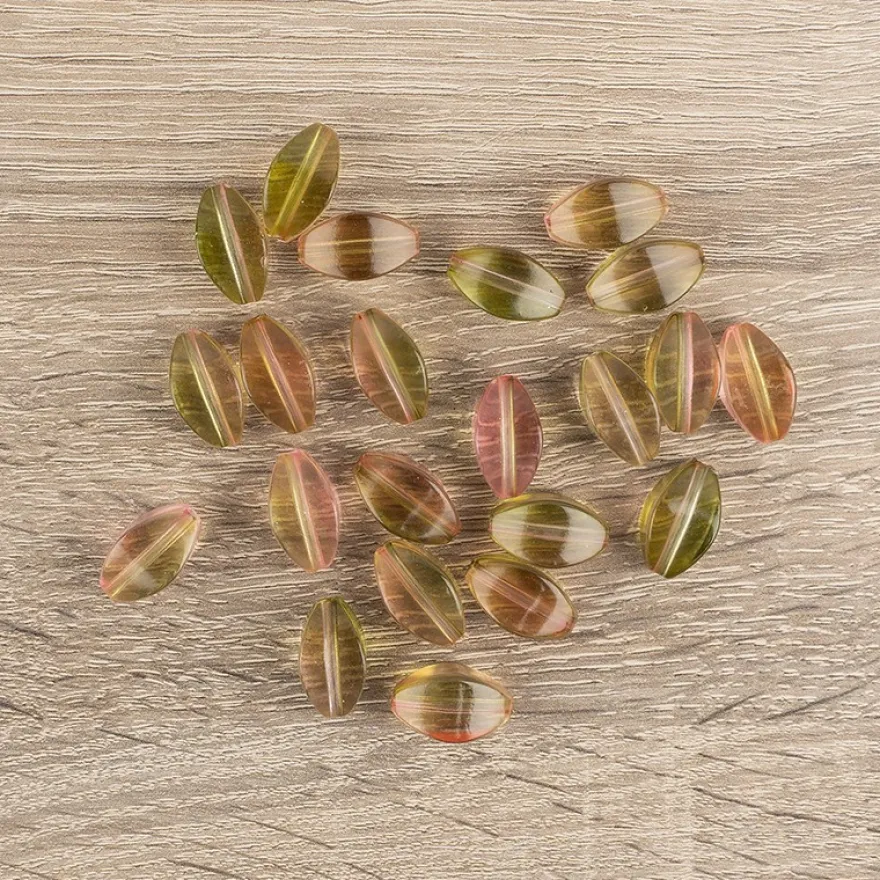 Perlen, Oval, Amethyst-Olivine, 1,9cm x 1,1cm, rosa-hellgrün, 22 Stück