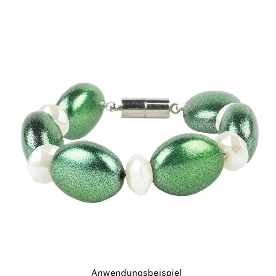 Perlen, oval, flach, 1,9cm x 1,6cm x 1cm, metallic-grün, 20 Stück