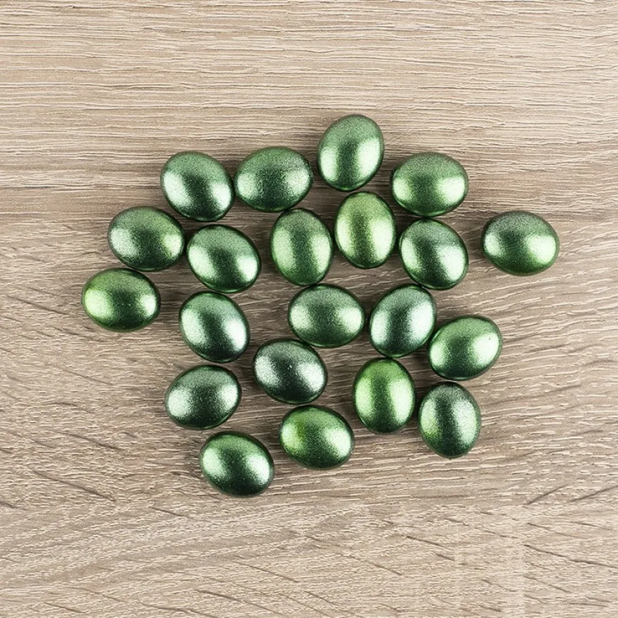 Perlen, oval, flach, 1,9cm x 1,6cm x 1cm, metallic-grün, 20 Stück