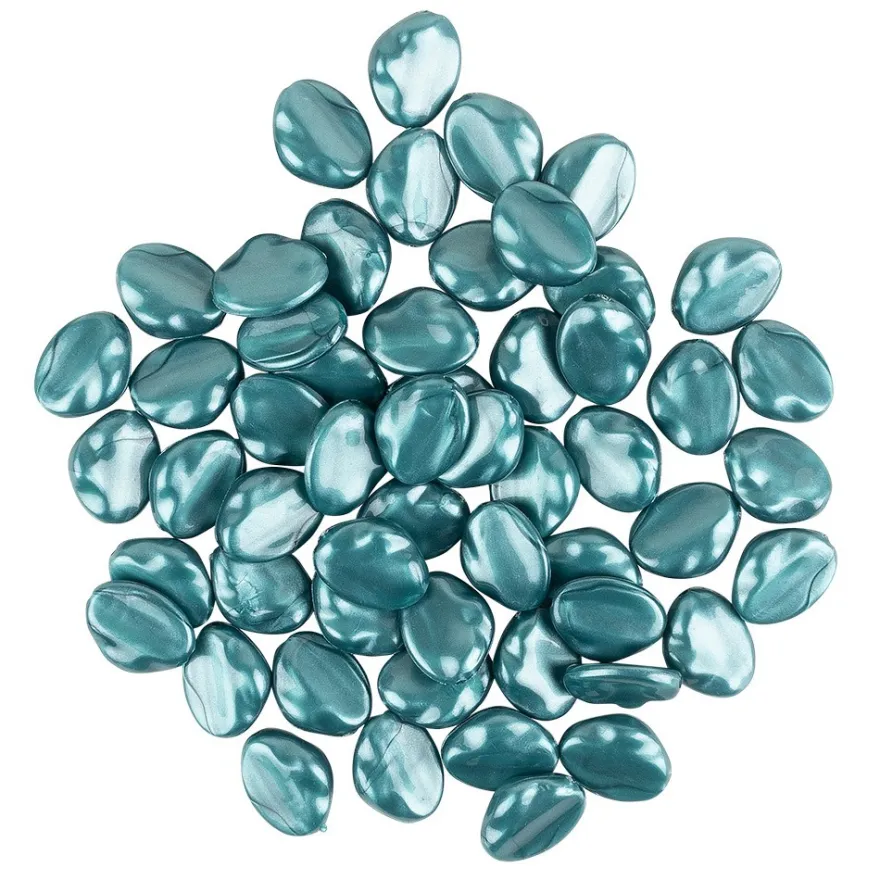 Perlen, Oval-Form, glänzend, 1,7cm x 1,3cm, petrol, Perlmutt, 55 Stück