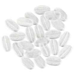 Perlen, Oval, Glitzer, 2,9cm x 1,6cm x 0,4cm, klar-transparent, mit Silber-Glitzer, 22 Stück