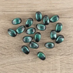 Perlen, Oval, marmoriert, 1,9cm x 1,2cm, schwarz-türkis, 18 Stück