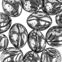 Perlen, Oval, metallic, 2cm x 1,8cm x 1,4cm, silber-schwarz, 12 Stück