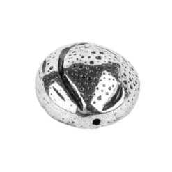 Perlen, Oval, metallic, 2cm x 1,8cm x 1,4cm, silber-schwarz, 12 Stück