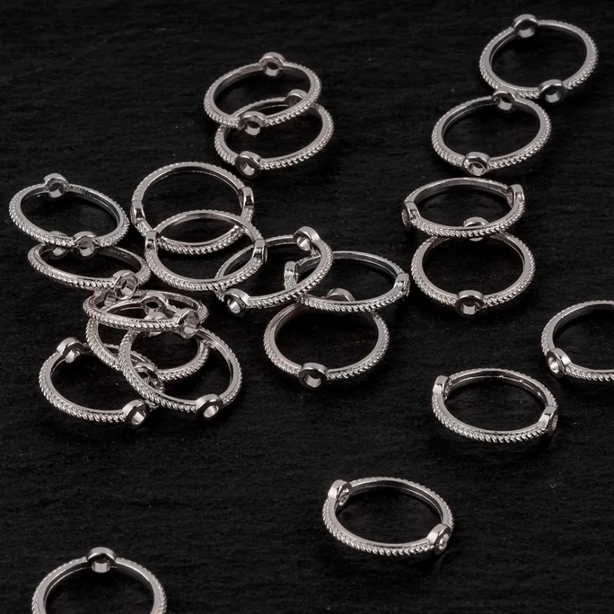Perlenrahmen, rund, mit Zierrand, außen Ø 1,3cm, innen Ø 1,1cm, silber, 22 Stück