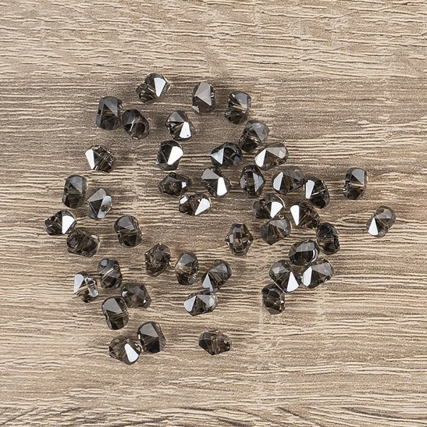 Perlen, Raute gewölbt, 6,5mm x 4,5mm x 5mm, facettiert, transparent, anthrazit, 45 Stück