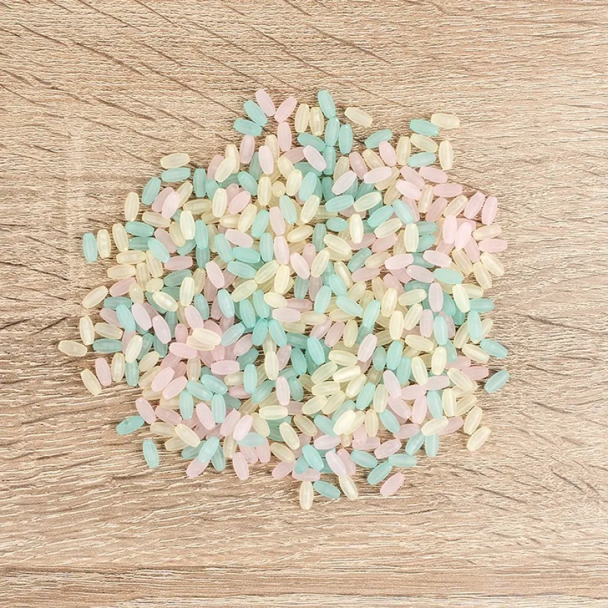 Perlen, Reiskorn, 0,8cm x 0,4cm, gefrostet, verschiedene Farben, 440 Stück