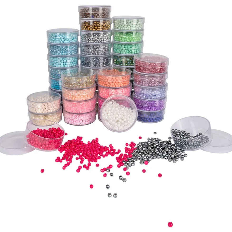 Perlen, Rocailles, Ø ca. 3mm, 42 Farben in einzelnen Dosen, je 15g
