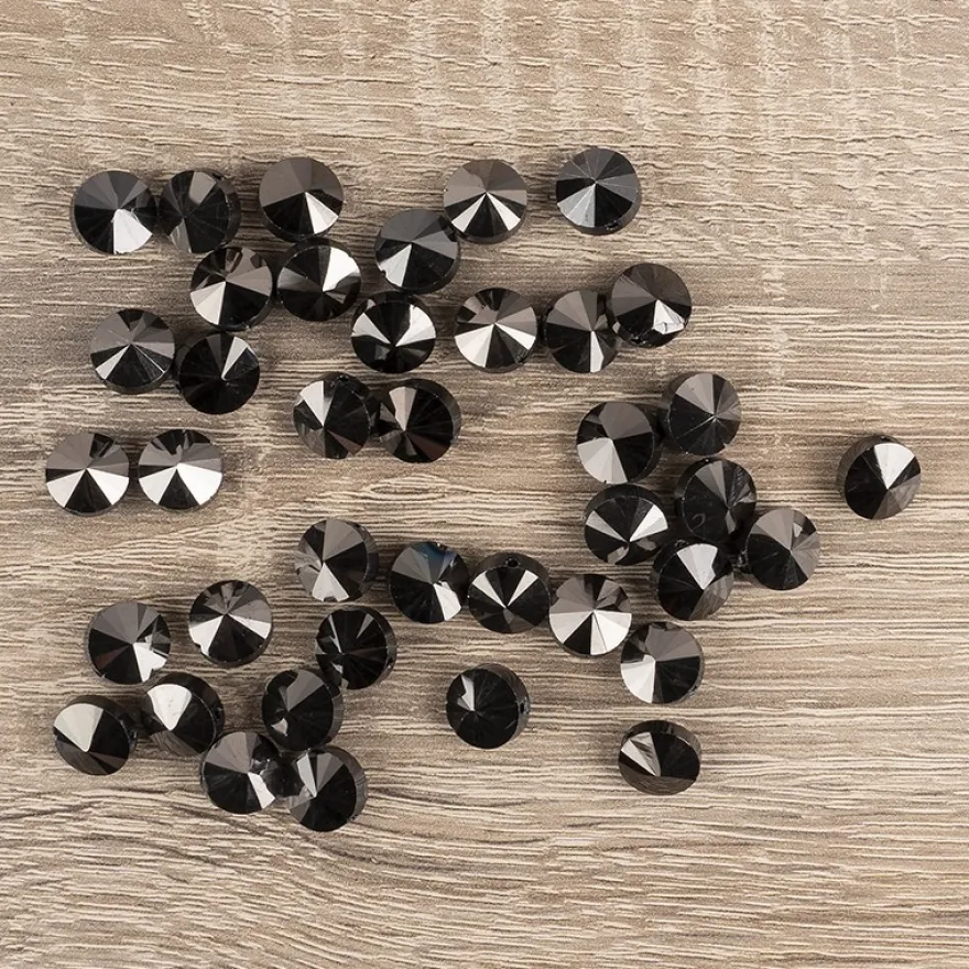 Perlen, rund, flach, Ø 1cm, facettiert, transparent, anthrazit, 40 Stück