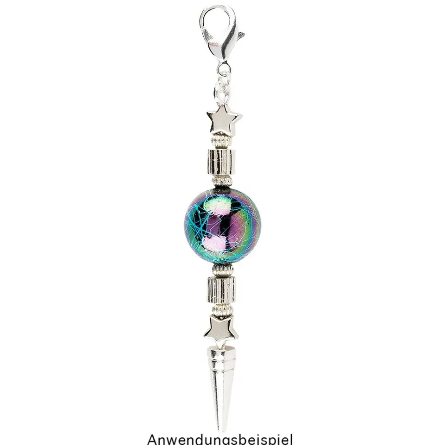 Perlen, Rund, gesponnen, Ø 1,5cm, silber-türkis-changierend, 15 Stück