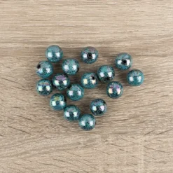 Perlen, Rund, gesponnen, Ø 1,5cm, silber-türkis-changierend, 15 Stück
