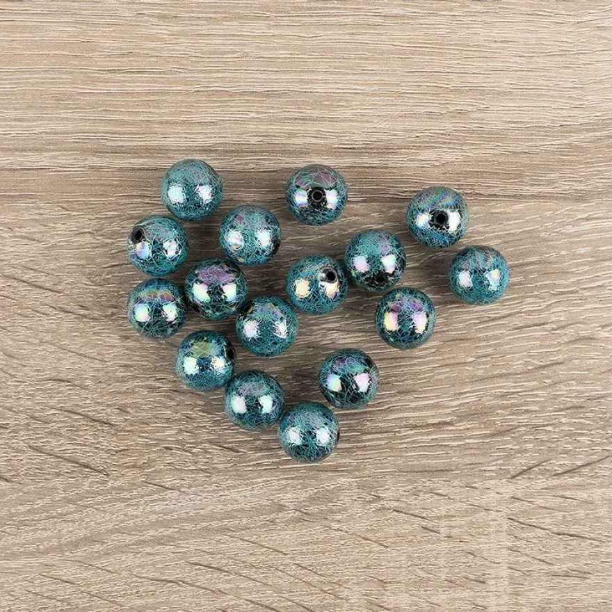 Perlen, Rund, gesponnen, Ø 1,5cm, silber-türkis-changierend, 15 Stück