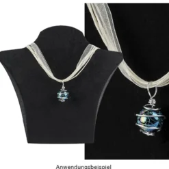 Perlen, Rund, gesponnen, Ø 1,5cm, silber-türkis-changierend, 15 Stück