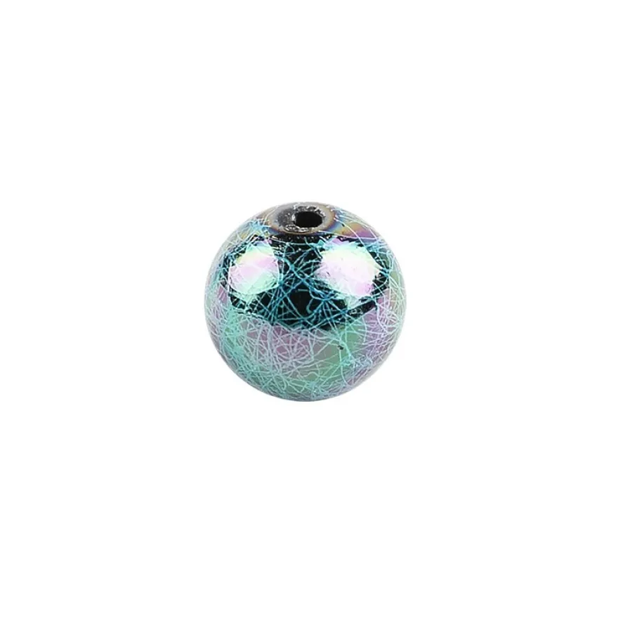 Perlen, Rund, gesponnen, Ø 1,5cm, silber-türkis-changierend, 15 Stück