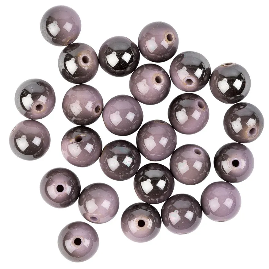 Perlen, rund, glänzend, Ø 1,4cm, Hämatit-Optik, silber, grau, flieder, 25 Stück