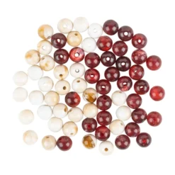 Perlen, rund, glänzend, Ø 1cm, Naturstein-Optik, naturweiß und weinrot, leicht marmoriert, 65 Stück