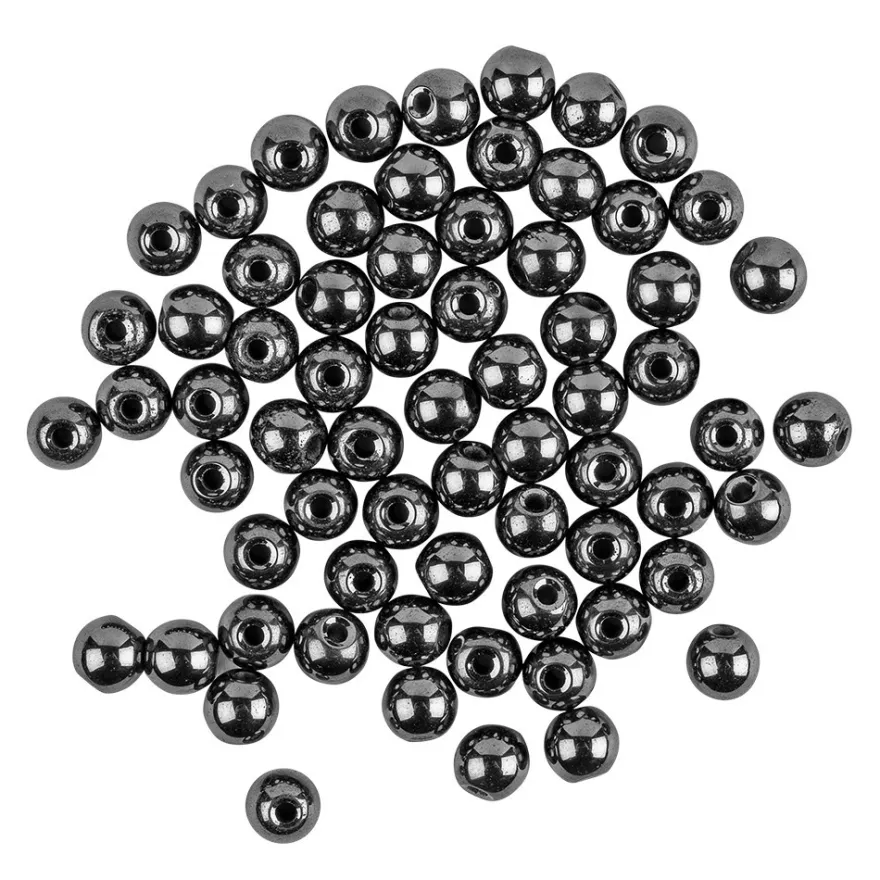 Perlen, rund, glänzend, Ø 6mm, 38cm langer Strang, anthrazit, 60 Stück