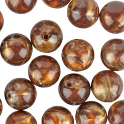 Perlen, Rund, marmoriert, Ø 1,5cm, bernstein-hellgold, 15 Stück