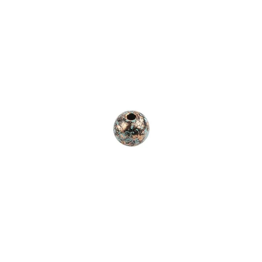 Perlen, Rund, marmoriert, Ø 0,8cm, kupfer mit grüner Patina, 230 Stück