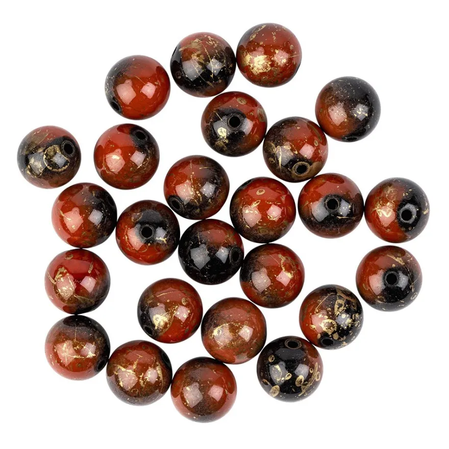 Perlen, rund, marmoriert, Ø 1,4cm, Tigeraugen-Optik,rot/braun/schwarz/gold, 25 Stück