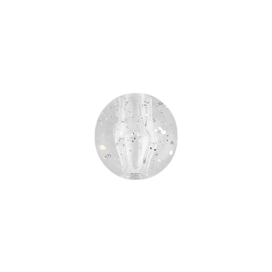 Perlen, rund mit Glitzer, Ø 0,9cm, transparent, klar, mit silbernem Glitzer, 100 Stück