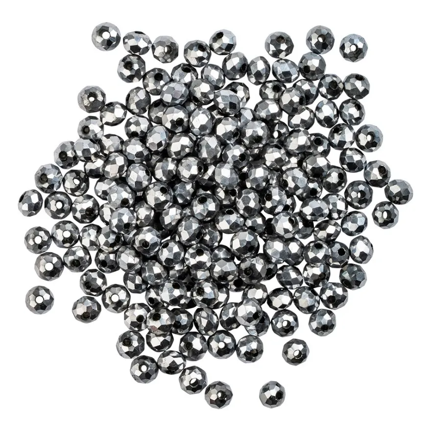 Perlen, rund, Ø 4mm, facettiert, antiksilber, metallic, 180 Stück