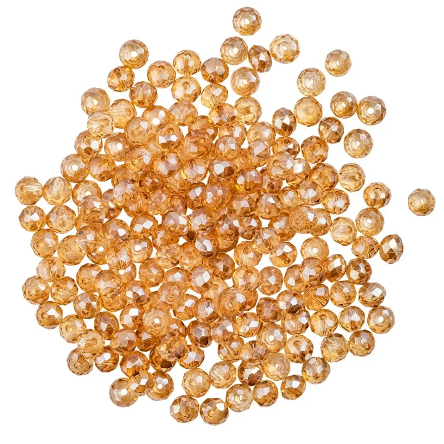 Perlen, rund, Ø 4mm, facettiert, apricot, klar, 180 Stück