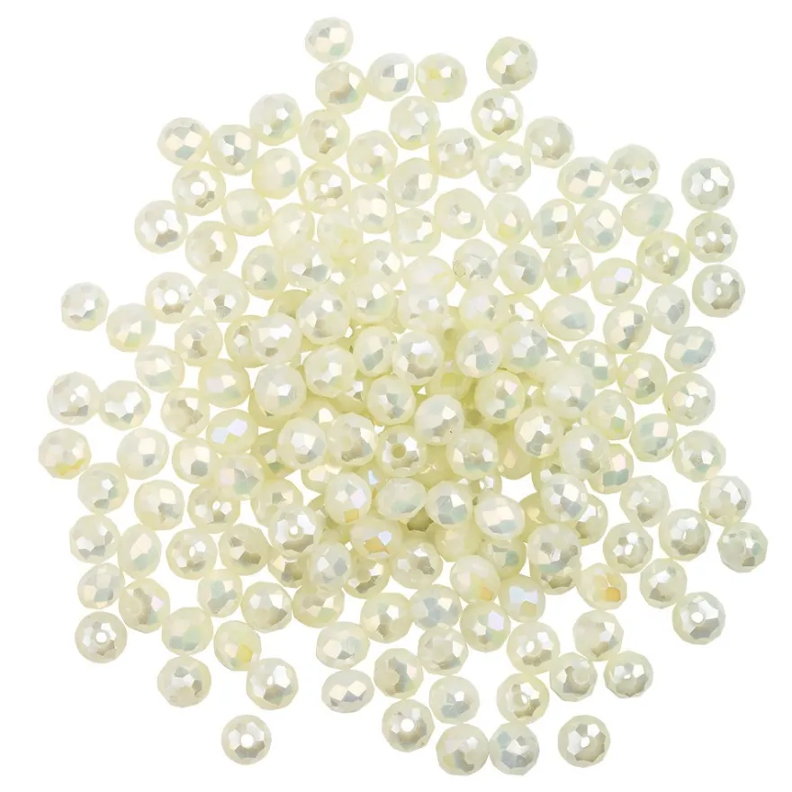Perlen, rund, Ø 4mm, facettiert, gefrostet, weiß, irisierend, 180 Stück