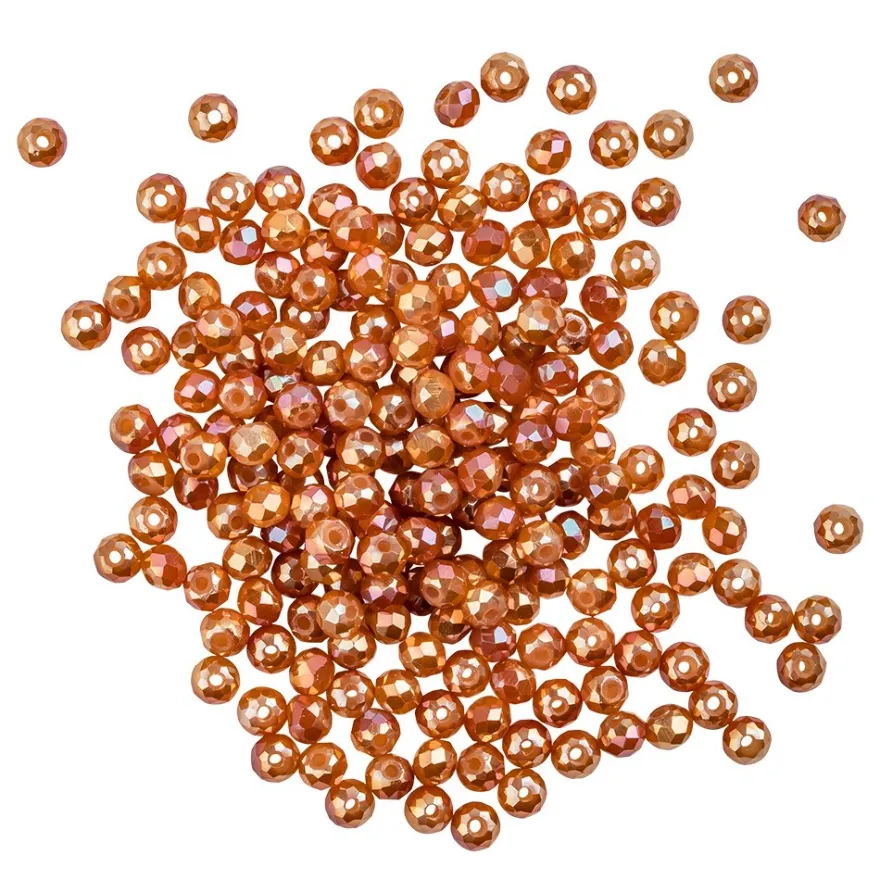Perlen, rund, Ø 3mm, facettiert, hellkupfer, irisierend, 200 Stück