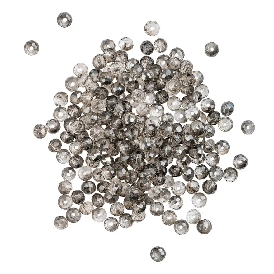 Perlen, rund, Ø 3mm, facettiert, zweifarbig, klar, helltaupe, 200 Stück