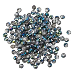 Perlen, rund, Ø 4mm, facettiert, zweifarbig, klar, grünblau-metallic, 180 Stück