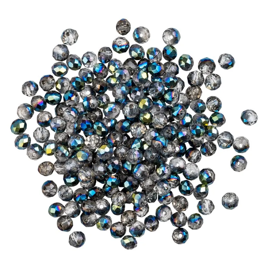 Perlen, rund, Ø 4mm, facettiert, zweifarbig, klar, grünblau-metallic, 180 Stück