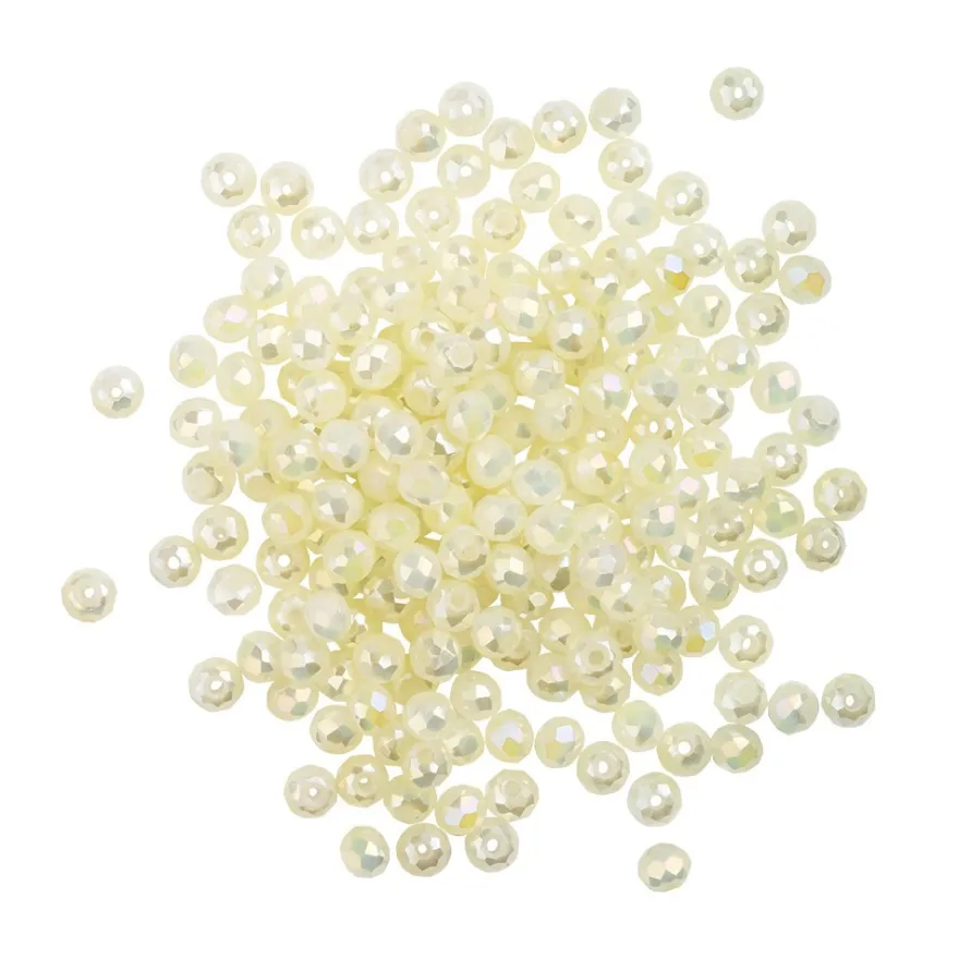 Perlen, rund, Ø 3mm, facettiert, zweifarbig, gefrostet, weiß, irisierend, 200 Stück