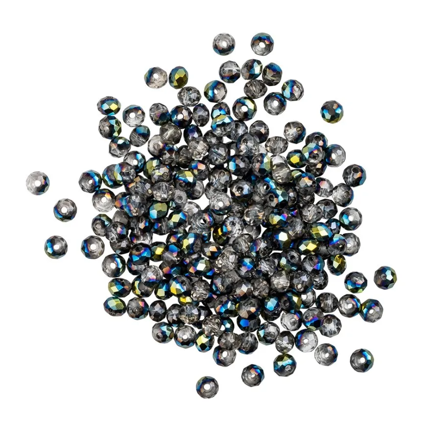 Perlen, rund, Ø 3mm, facettiert, zweifarbig, klar, grünblau-metallic, 200 Stück
