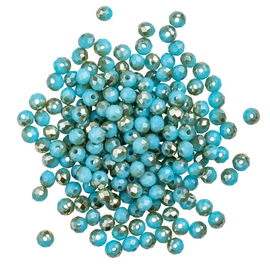 Perlen, rund, Ø 4mm, facettiert, zweifarbig, türkis, grüngold-metallic, 180 Stück