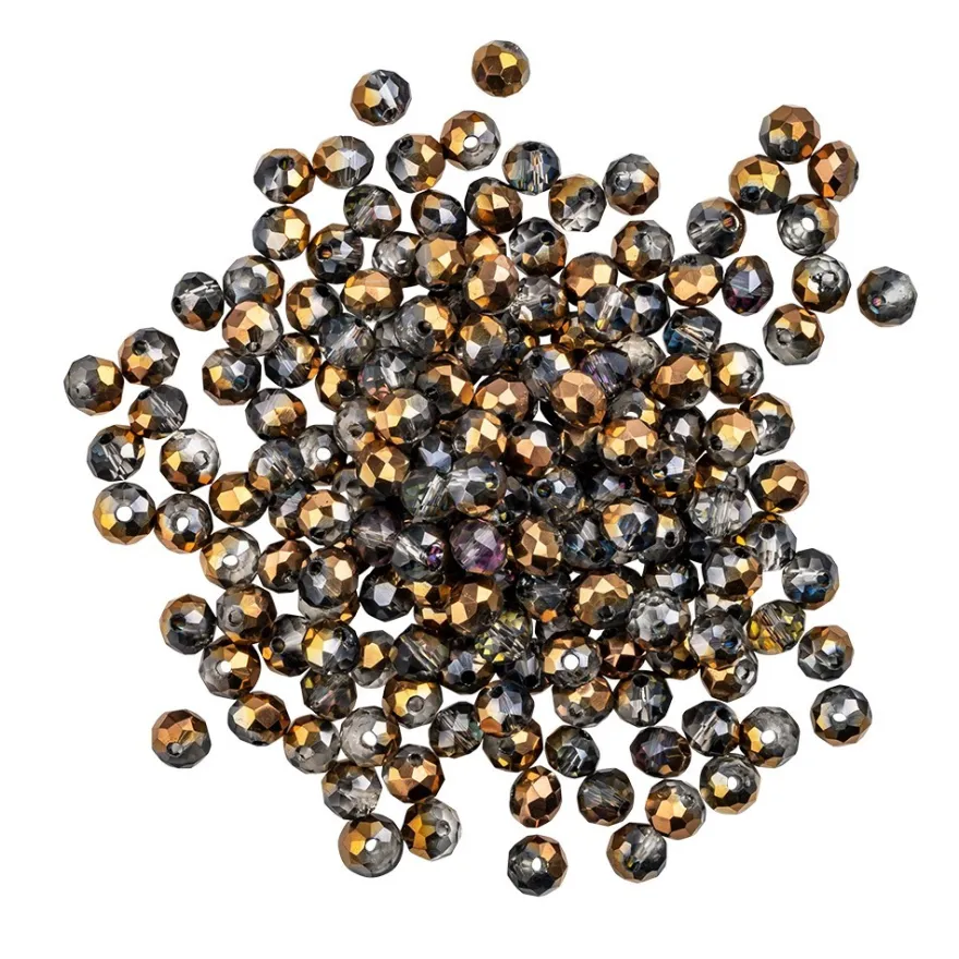 Perlen, rund, Ø 4mm, facettiert, zweifarbig, klar, kupfergold-metallic, 180 Stück