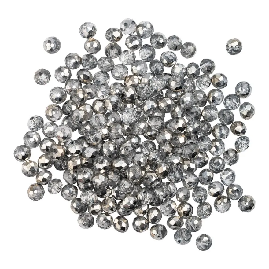 Perlen, rund, Ø 4mm, facettiert, zweifarbig, klar, metallic, 180 Stück