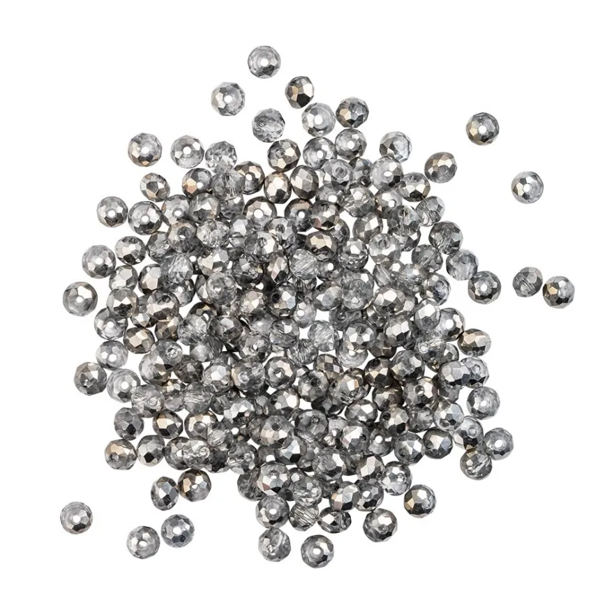 Perlen, rund, Ø 3mm, facettiert, zweifarbig, klar, metallic, 200 Stück