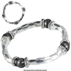 Perlen, Rund, Tigerauge, Ø 0,9cm, anthrazit-silber, 32 Stück
