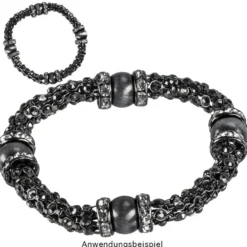 Perlen, Rund, Tigerauge, Ø 0,9cm, anthrazit-silber, 32 Stück