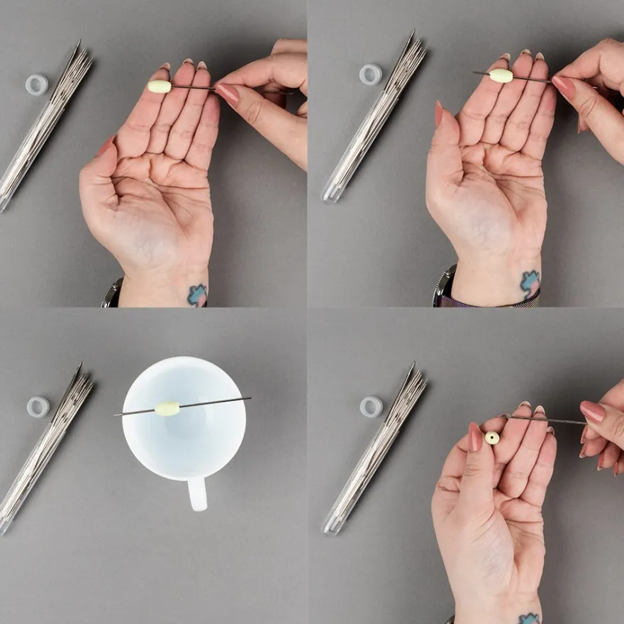 Perlenstech-Nadeln, zur Herstellung von Perlenkanälen, je 9cm lang, in 2 Stärken, 50 Stück