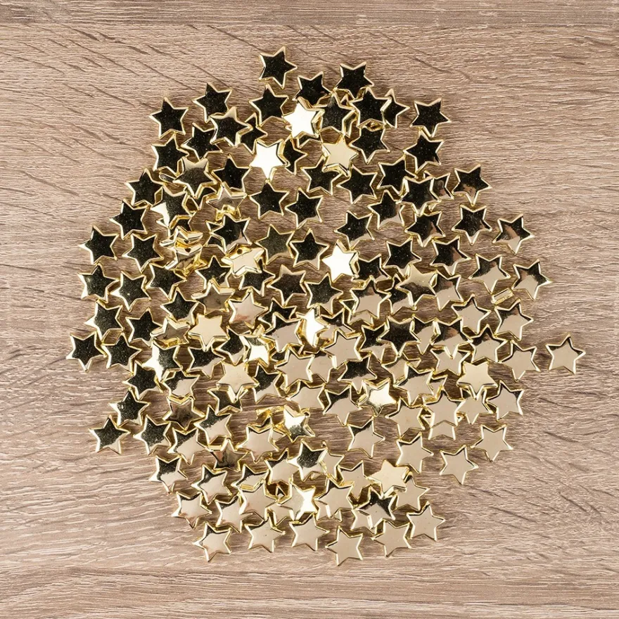 Perlen, Stern 1, flach, 1,4cm x 0,4cm, hellgold, 150 Stück