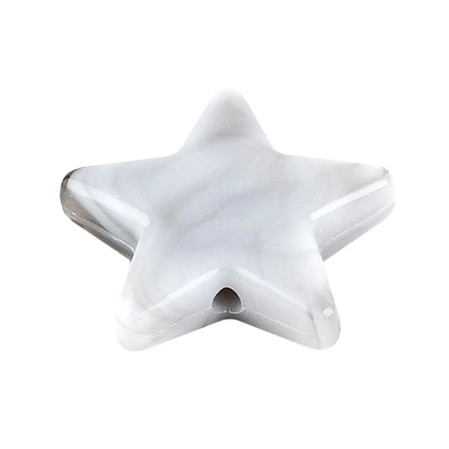 Perlen, Stern 2, flach, 2cm x 0,5cm, weiß-grau, 65 Stück